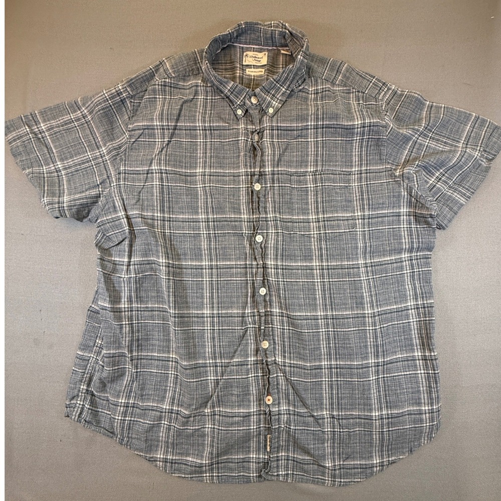 Weatherproof Vintage Mens XXXL Blue Plaid Linen Blend Short Sleeve Shirt 2305